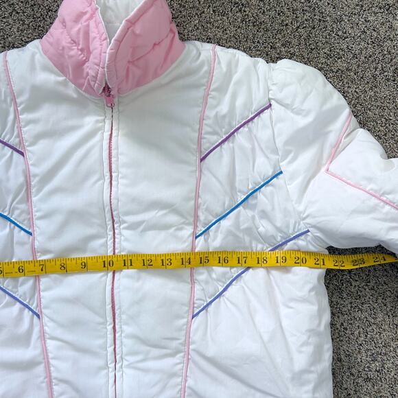 Vintage 80's REVERSIBLE White Pink Preppy Puffer Stranger Things Nancy MED LG - Picture 5 of 10